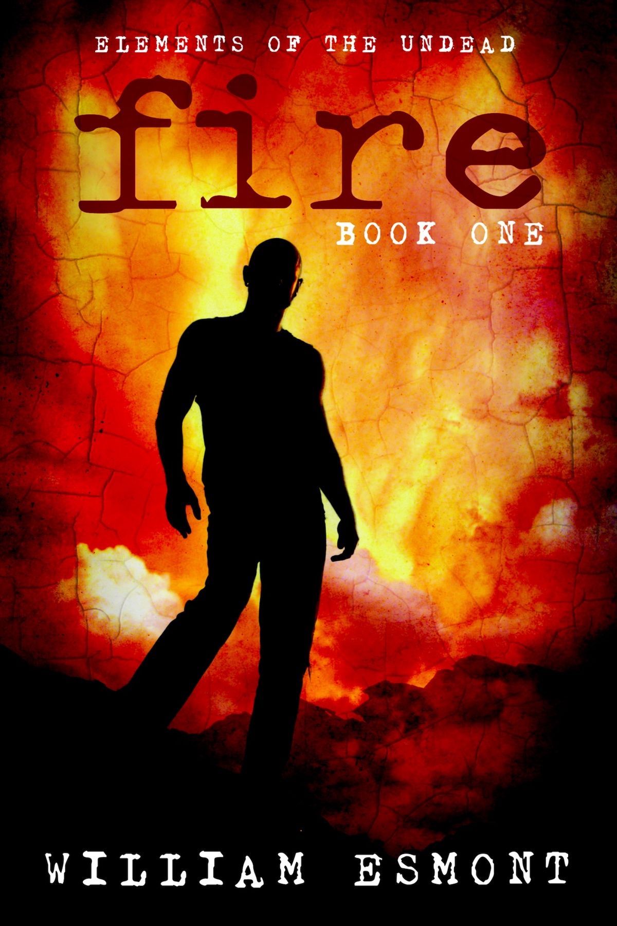 Silhouetted man standing before background filled with fire